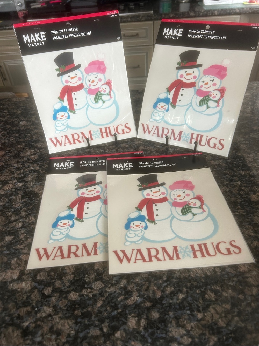 MAKE MARKET SNOWMAN FAMILY IRON -ON TRANSFER LOT OF 4 NWT